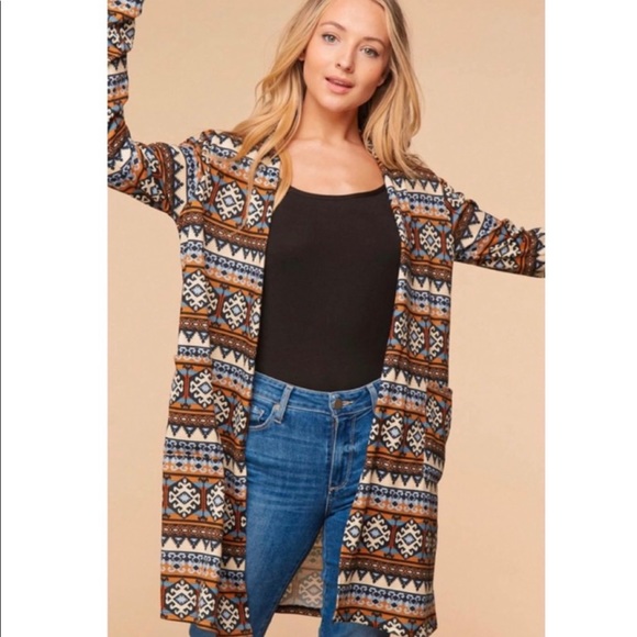 NWT! Clearance!Aztec Tribal Hacci Super Soft Duster Cardigan with Front Pockets - Picture 3 of 10